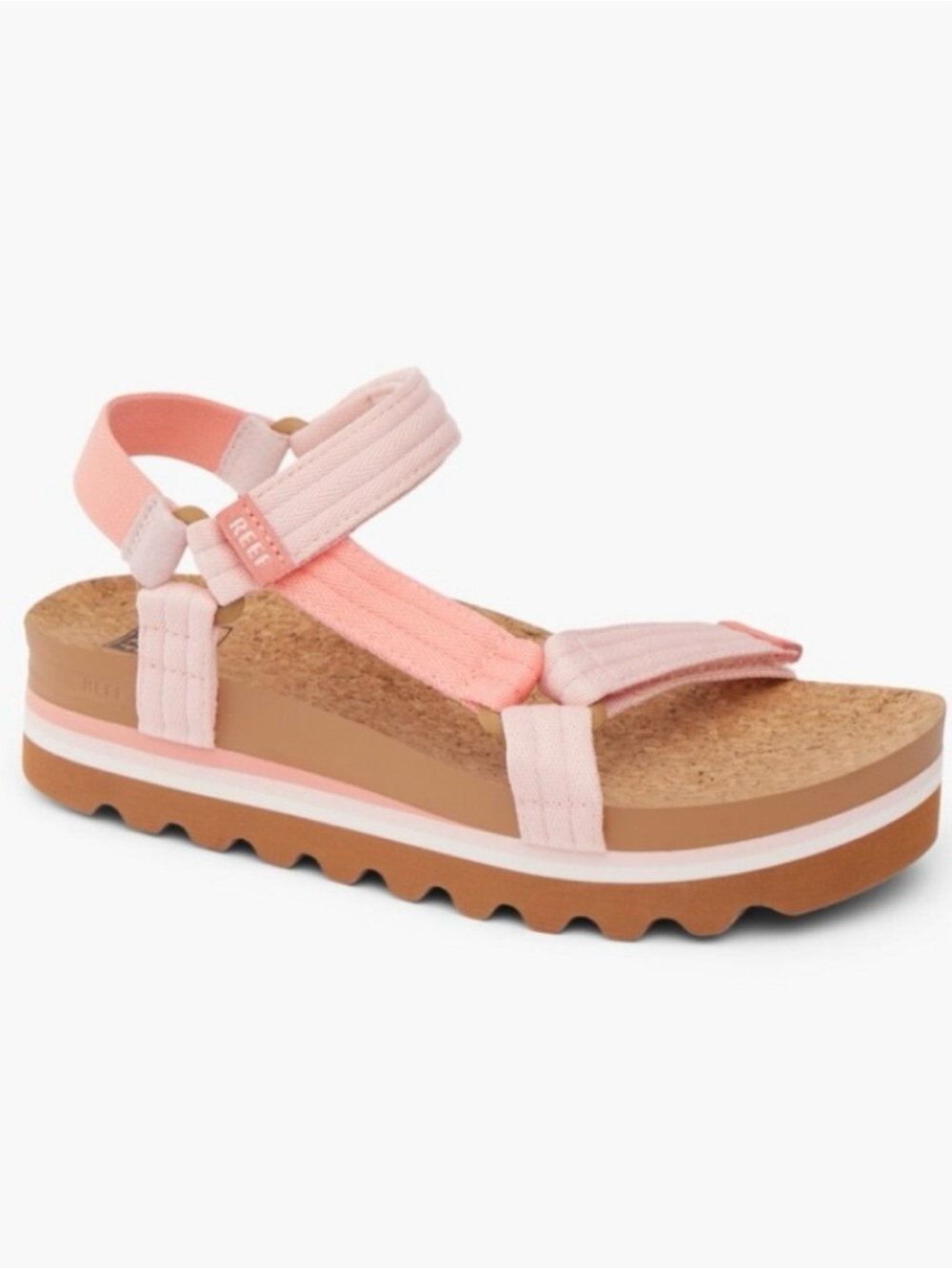 Reef Rem Hi Coral and Blush Cork Platform Sandal